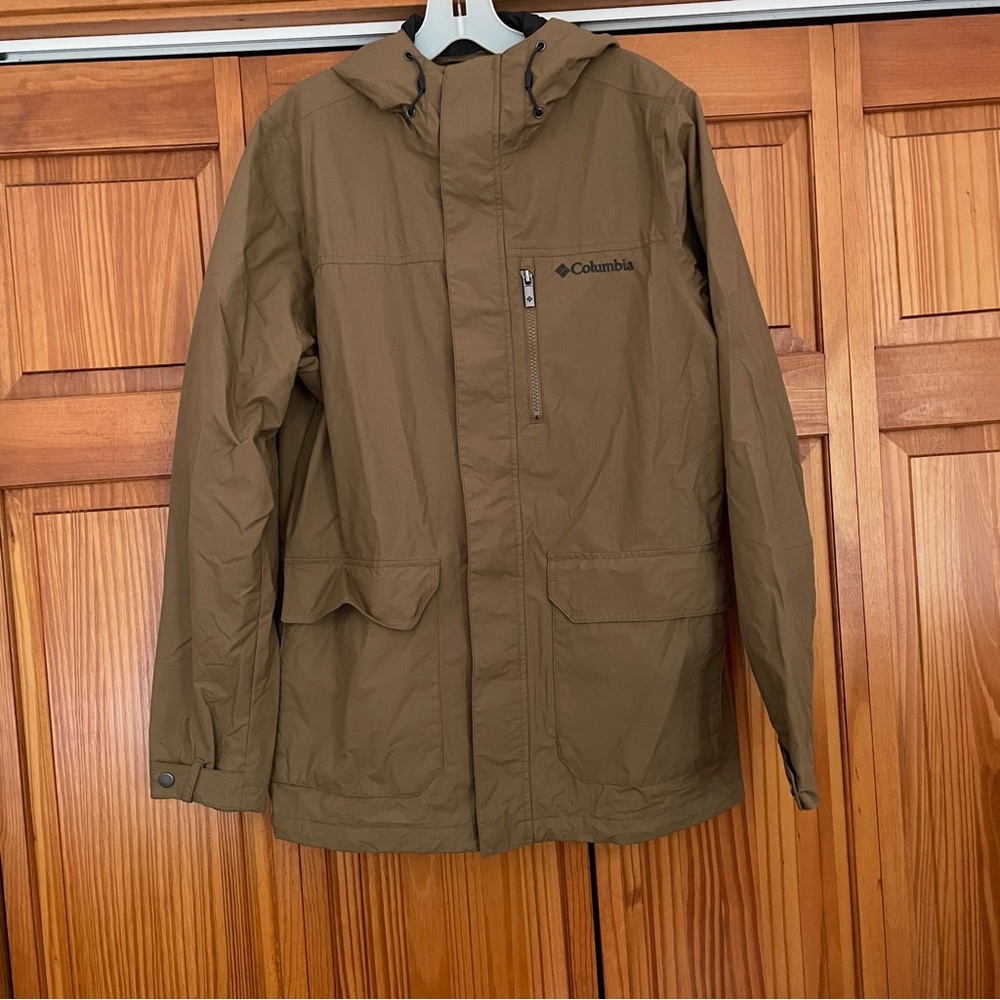 Columbia Omni-Tech Brown Hooded Waterproof Breathable Walking Rain Jacket Sz S